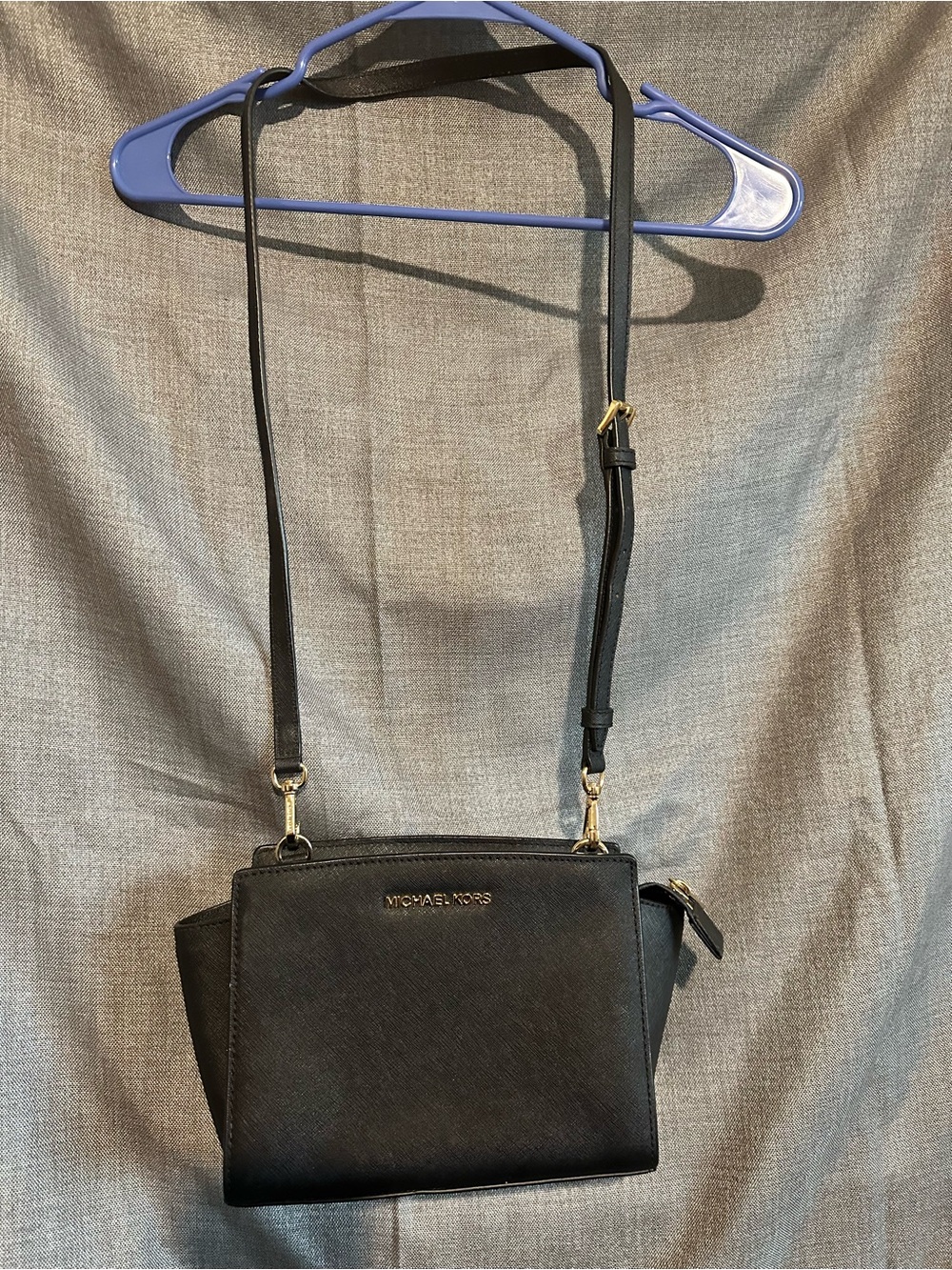Michael Kors Black Saffiano Leather Crossbody with Gold Hardware